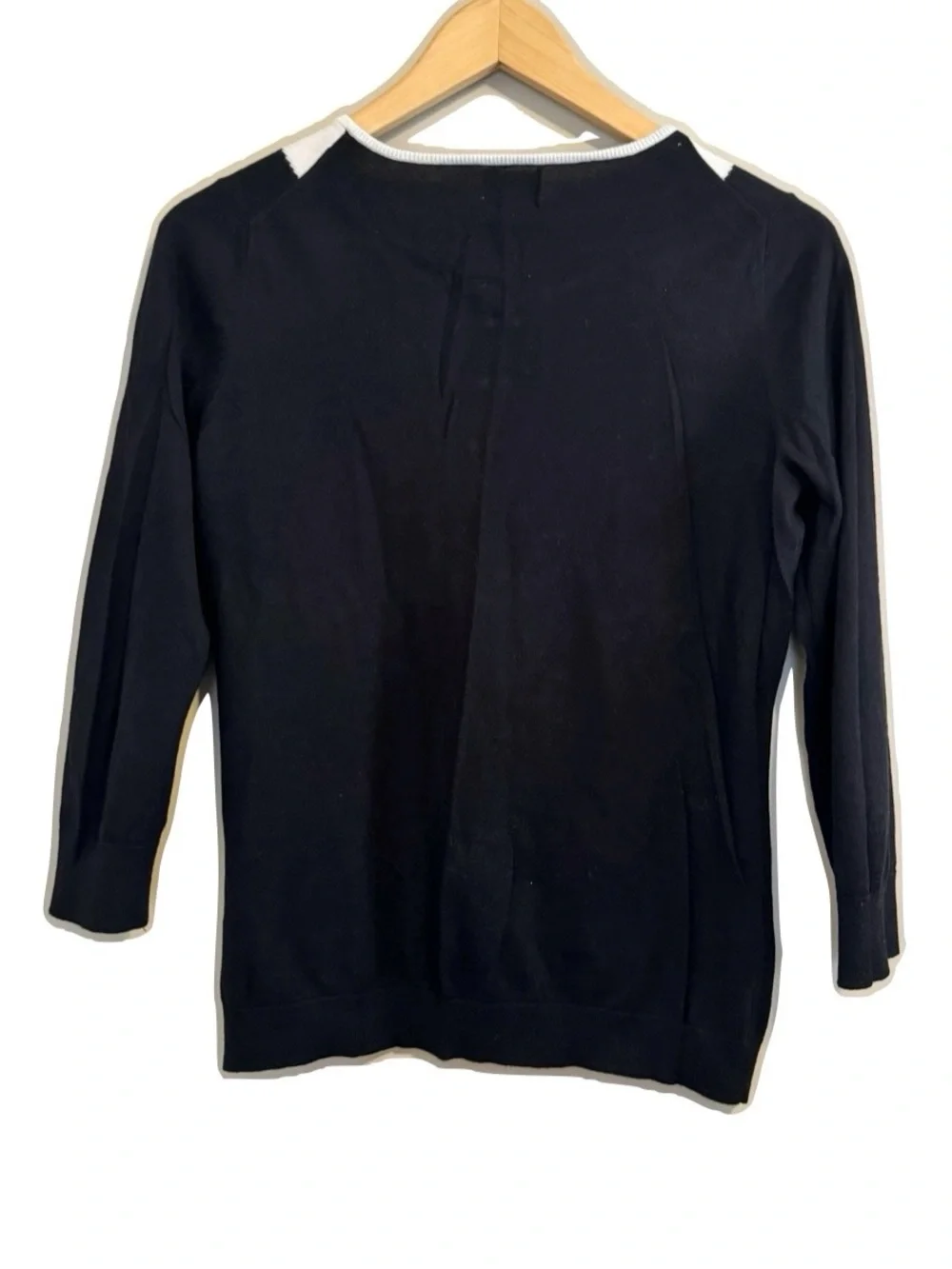 CeCe Black Sweater Intarsia Peter Pan Collar Small